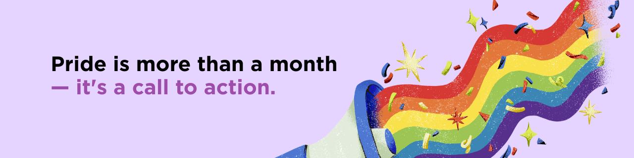 Megaphone with rainbow soundwaves and sparkles coming out of it