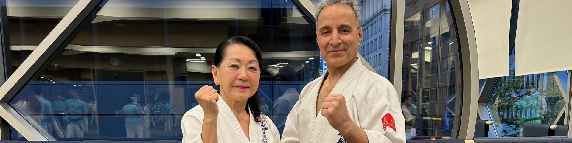 Pat and Hamid Asna-Ashari, one of Vancouver’s top Karate instructors, at the YWCA Health + Fitness Centre.