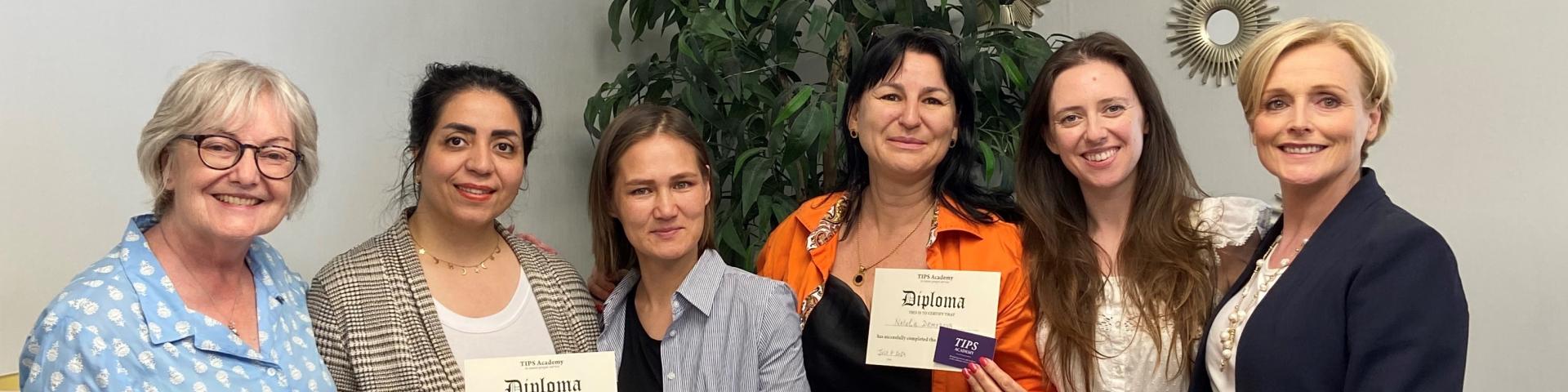 YWCA Engage Mentorship Hub participants and facilitators with Sandrine Ramoisy of Tips Academy (right).