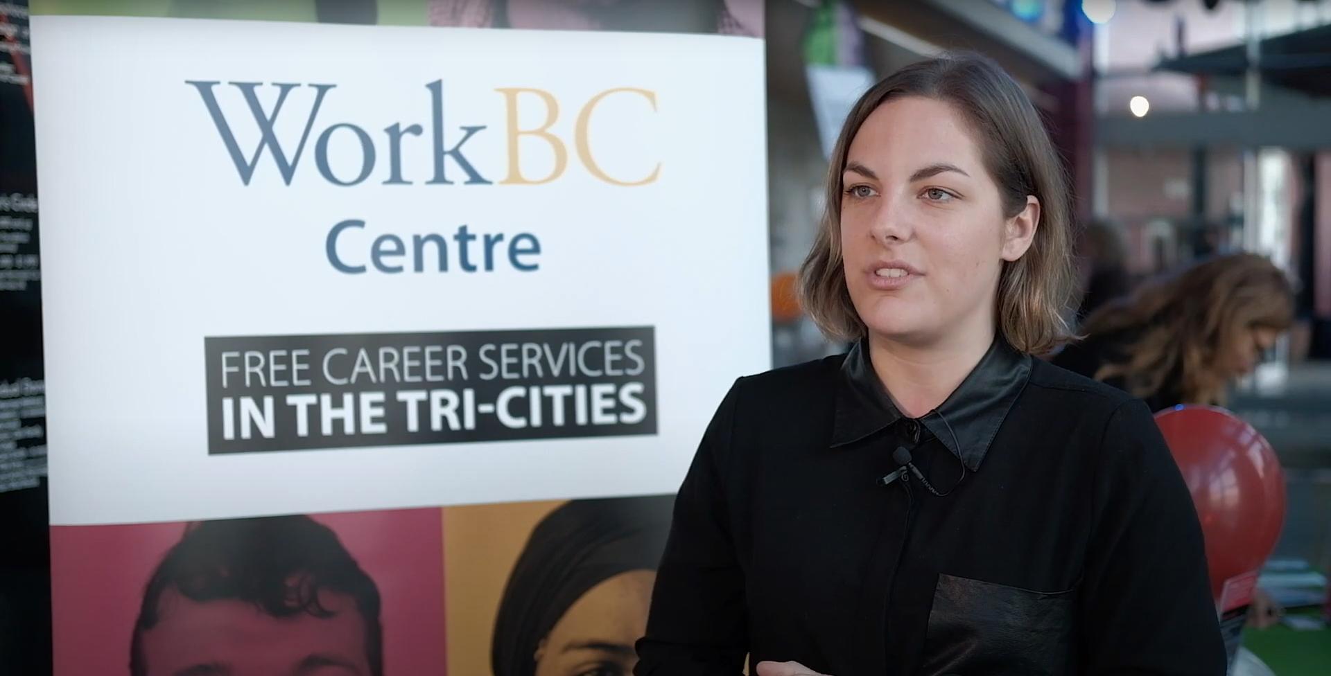 Person being interviewed at Tri-Cities Job Fair about her experience