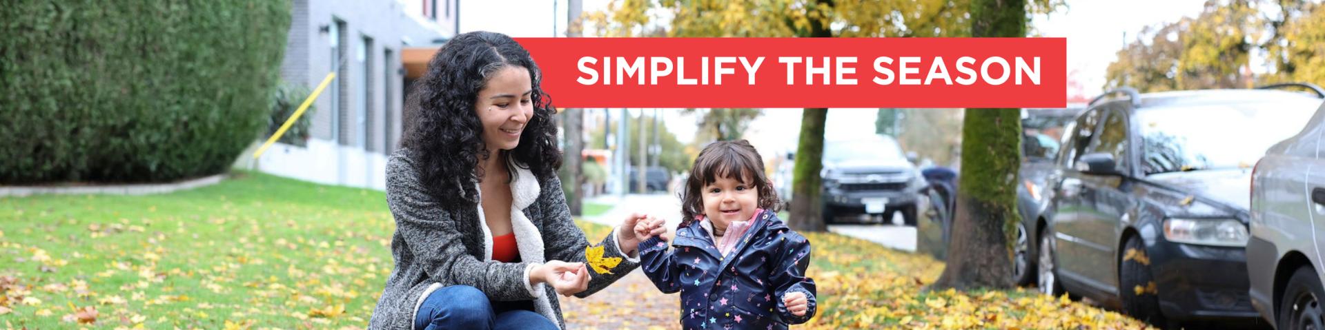 YWCA Simplify the Season banner with a photo of a mother and her child