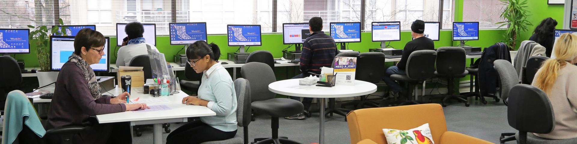 WorkBC Centre clients on computers