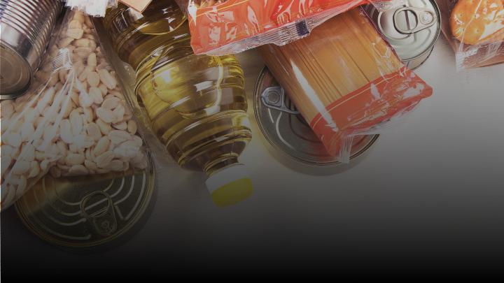 Canned foods, oils, bread and lentils