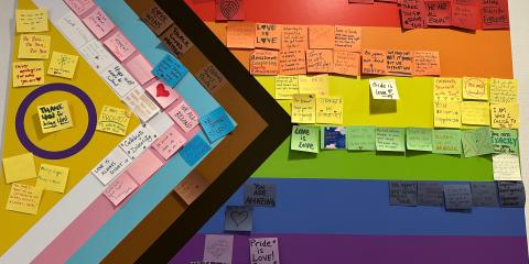 Pride Flag board with messages of support from program participants and staff members. 