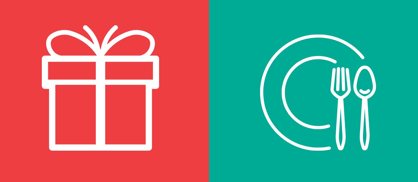 presents and plate with fork and knife icon