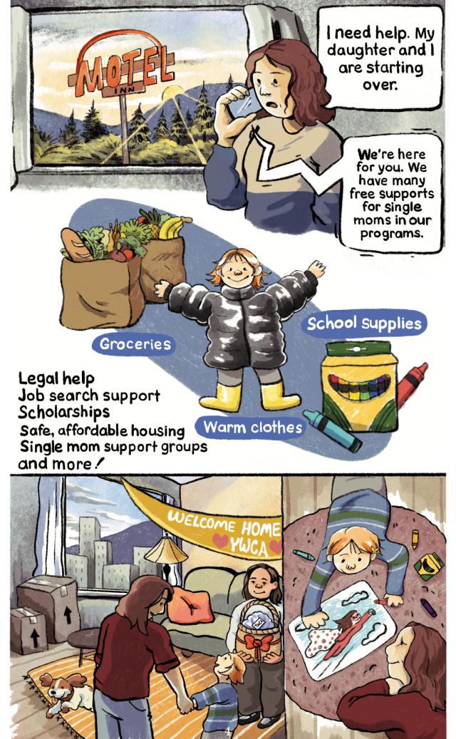 Page 4. The mother calls the YWCA and successfully gets a rental unit with YWCA Housing.