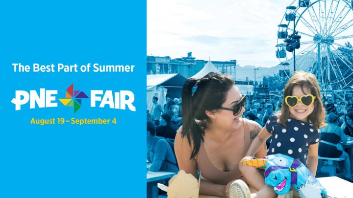 Promo image for the PNE Fair featuring an adult woman and kid