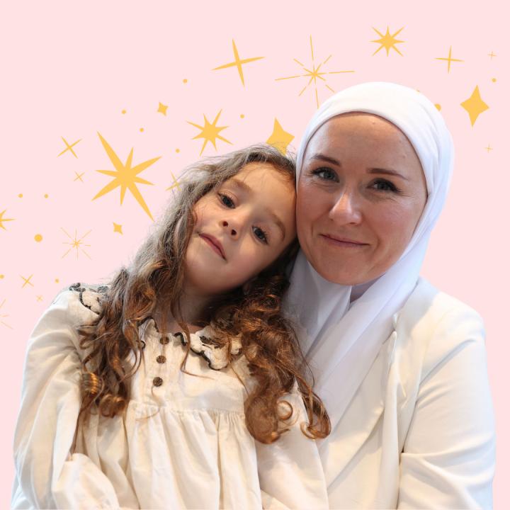 Daughter leaning on her mother for support