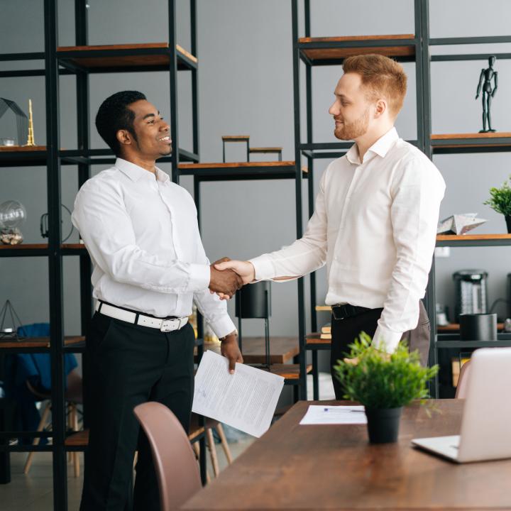 Professionals shaking hands in the workplace